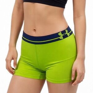 Under Armour HeatGear Compression Shorts Neon Lime Green Navy Blue S 102-48